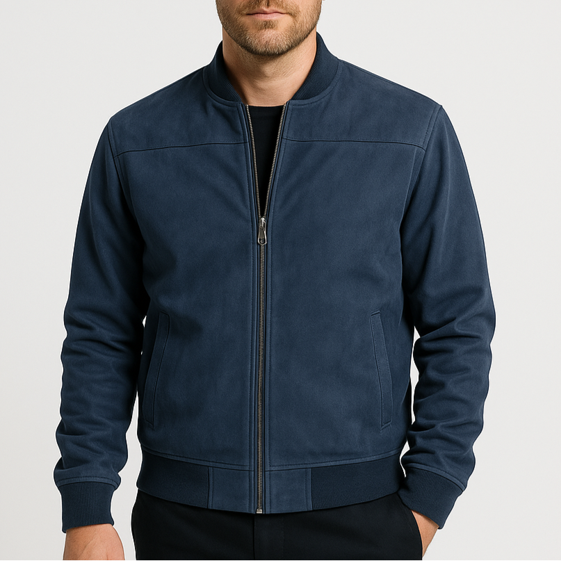 Noir | Men’s Faux Suede Bomber Jacket-Noir-Navy Blue-S-Noir