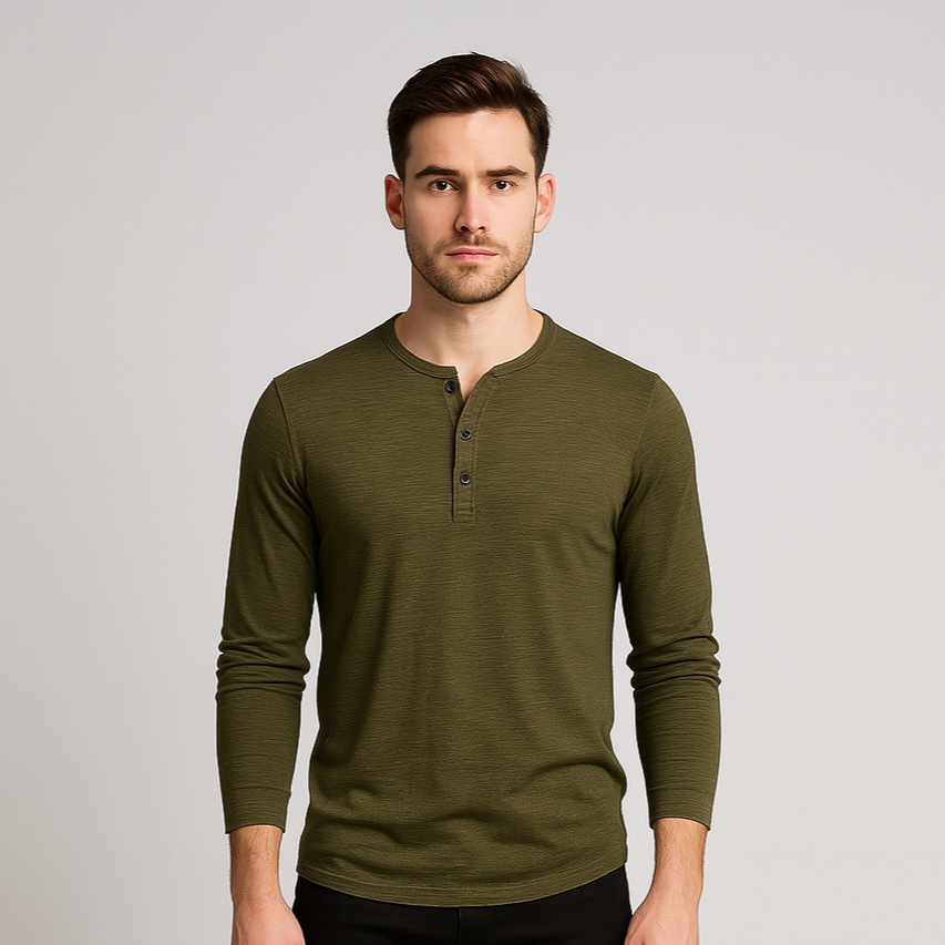 Noir | Long Sleeve Henley T-Shirt