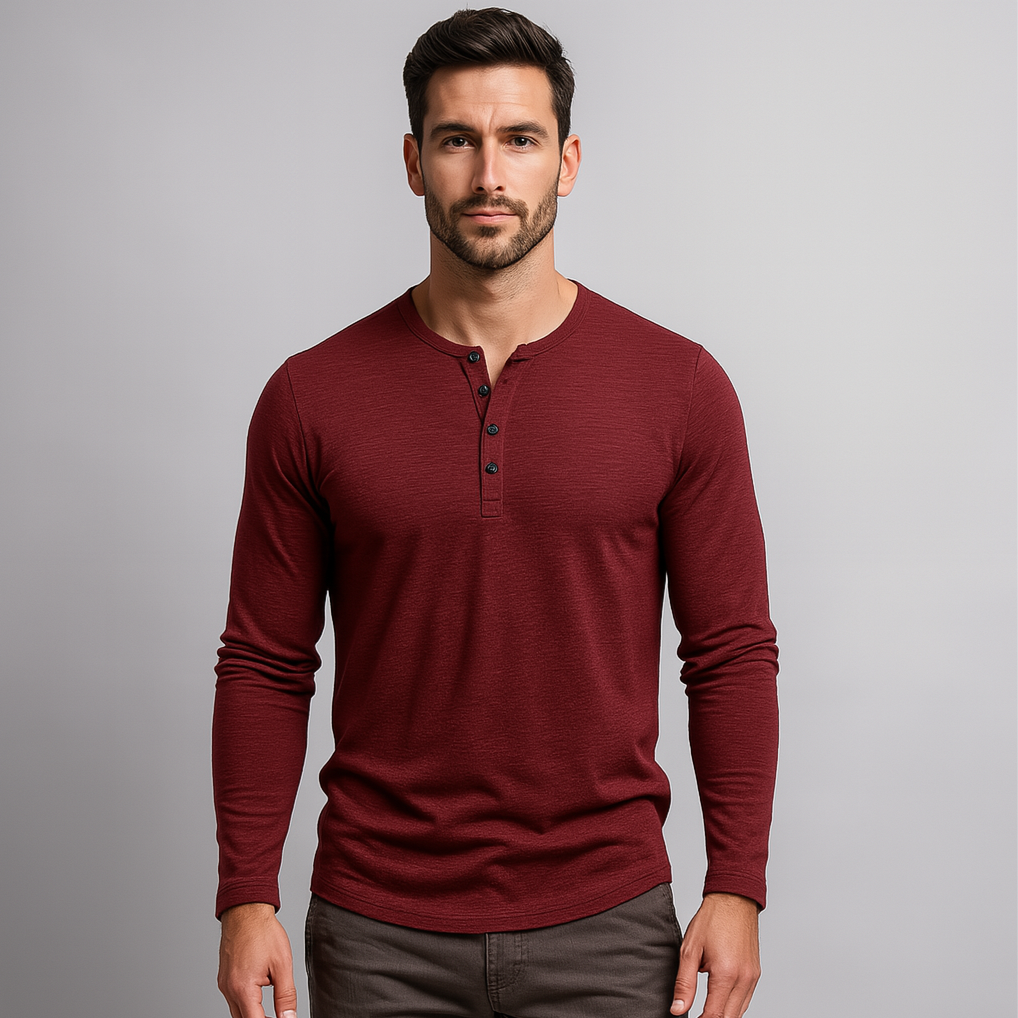 Noir | Long Sleeve Henley T-Shirt