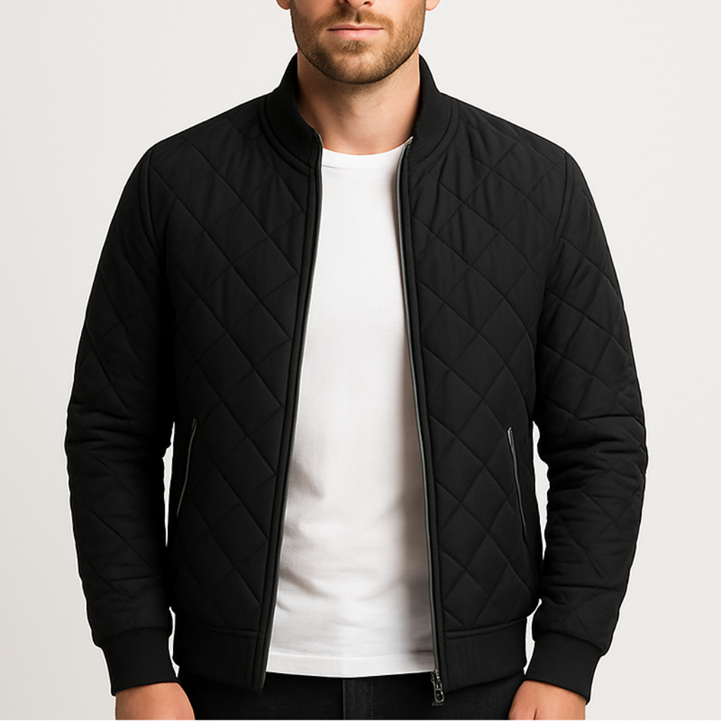 Noir | Men's Diamond Quilted Bomber Jacket-Noir-Black-XS-Noir