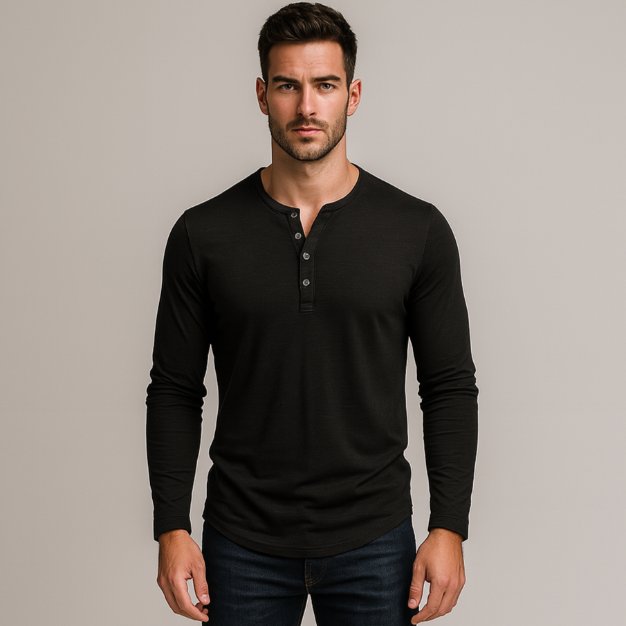 Noir | Long Sleeve Henley T-Shirt