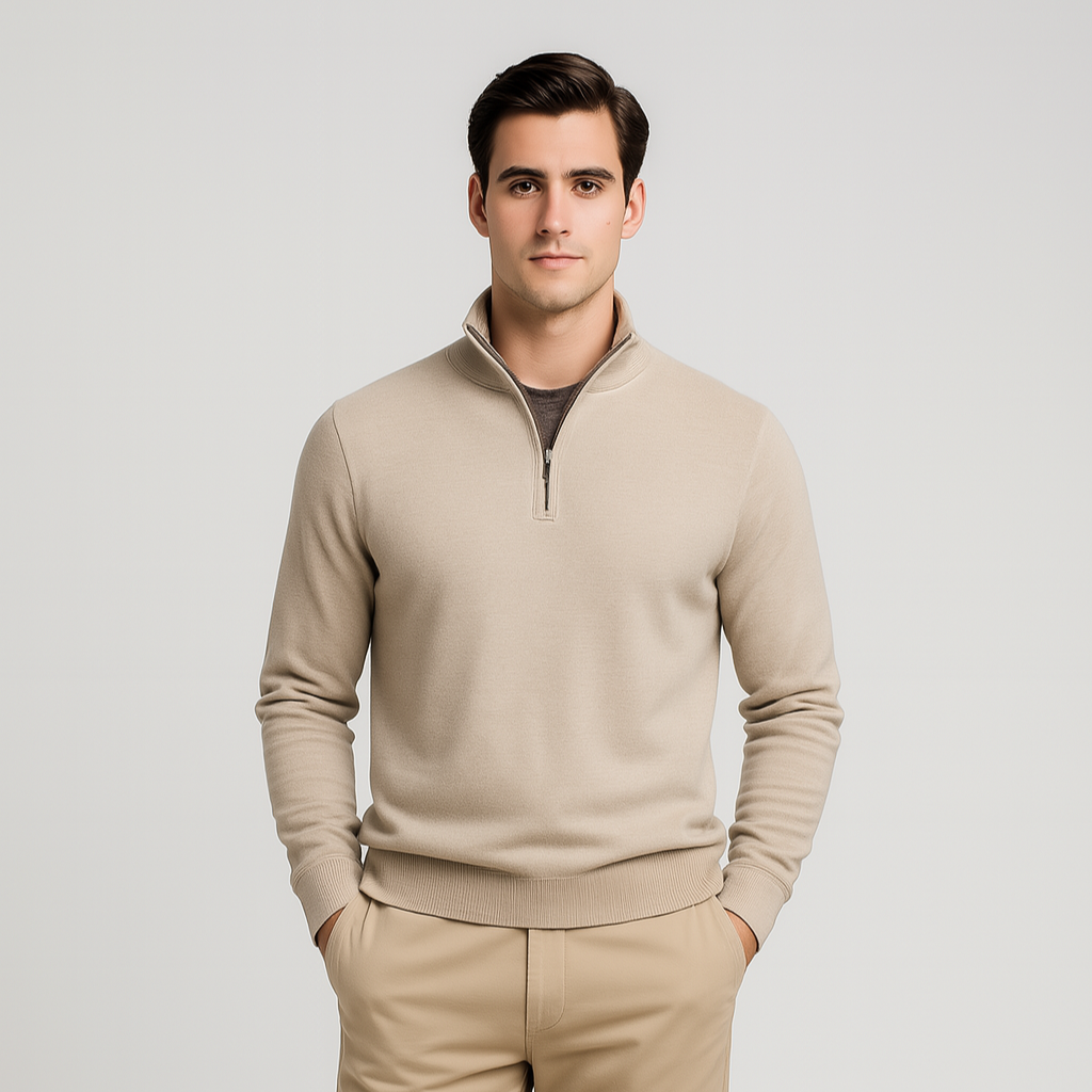 Noir | Men’s Quarter Zip Jumper - Ribbed Collar
