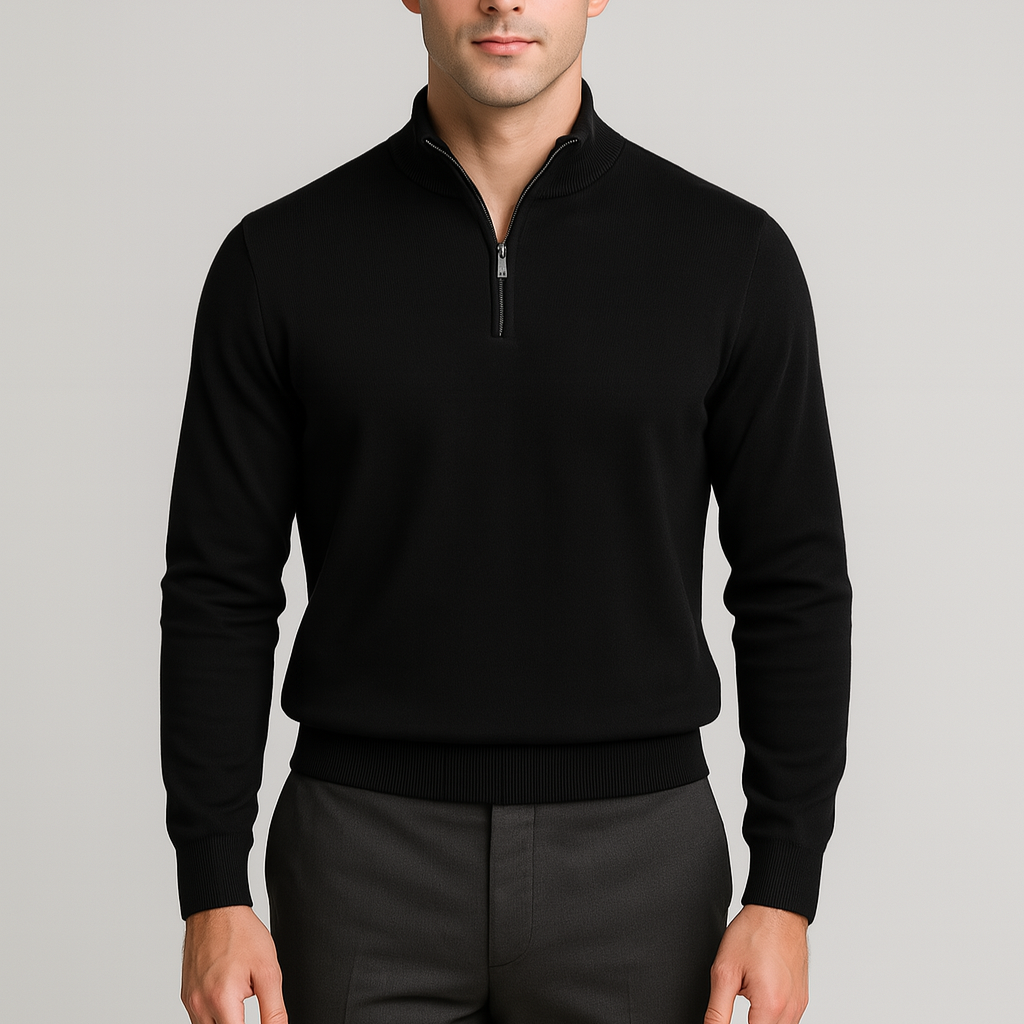 Noir | Men’s Quarter Zip Jumper - Ribbed Collar