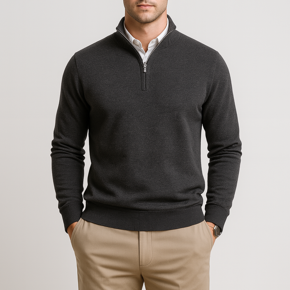 Noir | Men’s Quarter Zip Jumper - Ribbed Collar