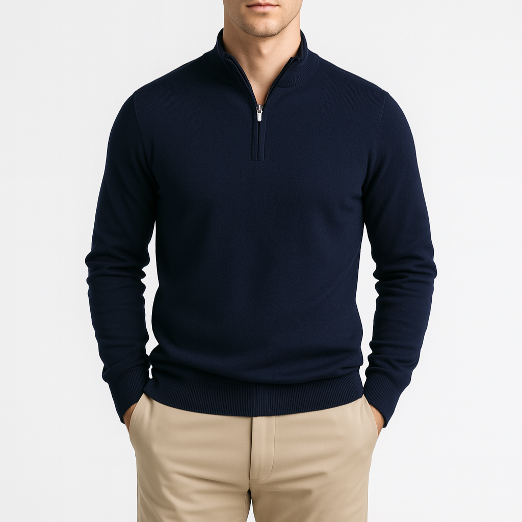 Noir | Men’s Cotton Quarter Zip Jumper - Ribbed Collar