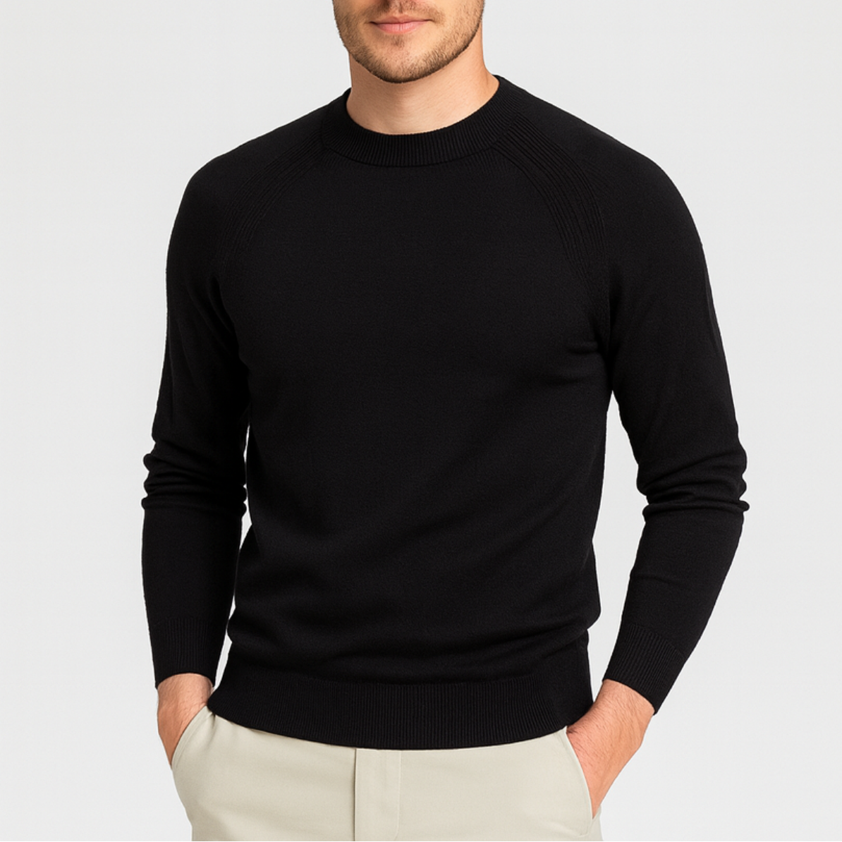 Noir | Men's Merino Mock Neck Jumper-Noir-Black-S-Noir