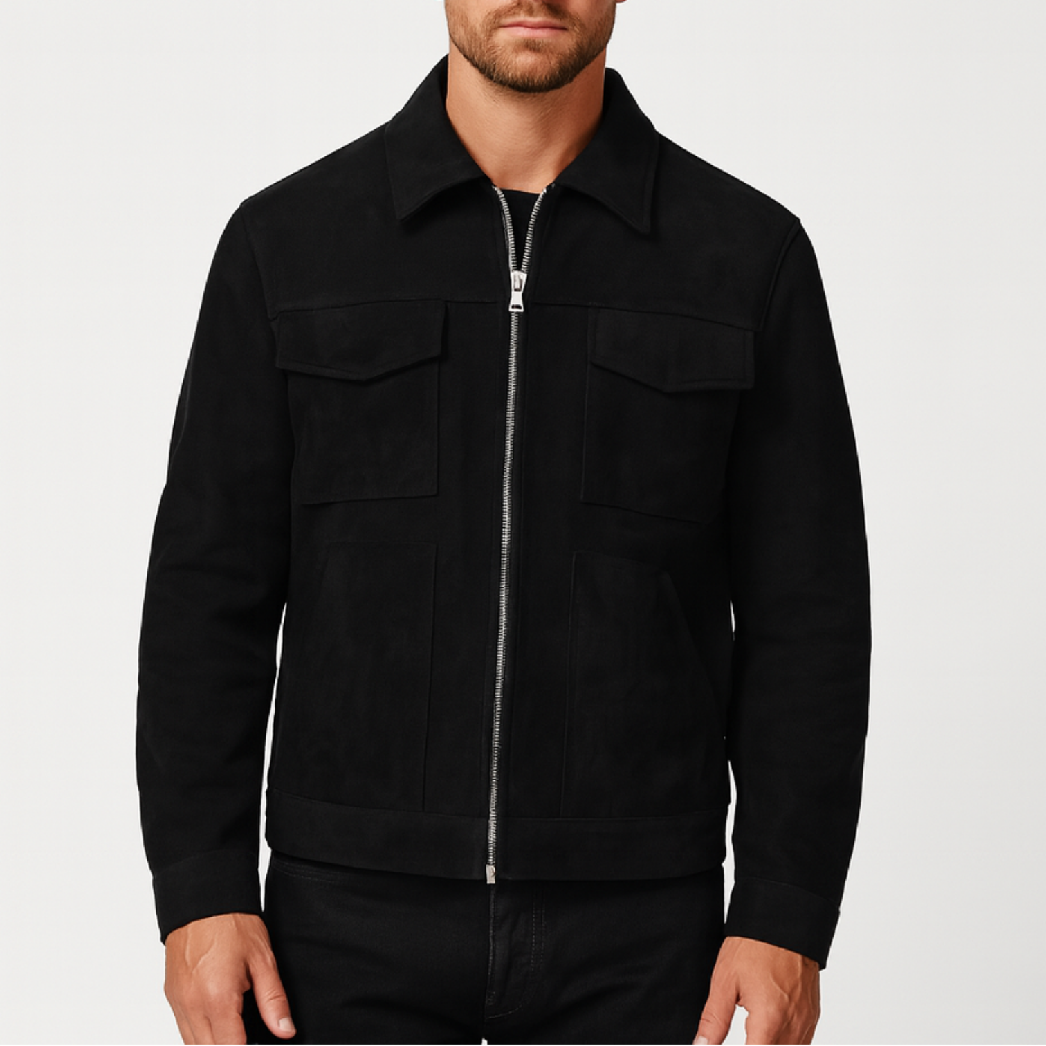Noir | Men’s Casual Faux Suede Jacket-Noir-Black-XS-Noir