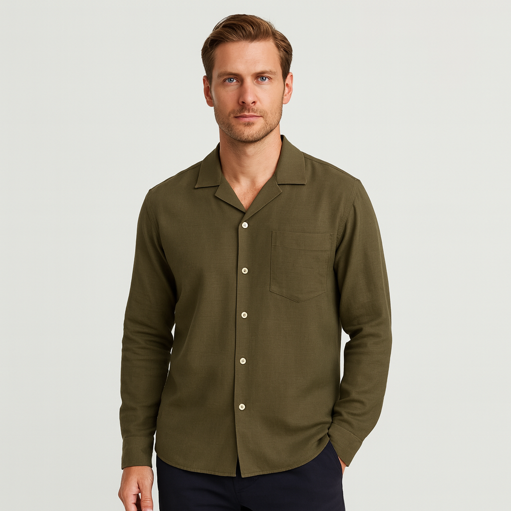 Noir | Men’s Linen Revere Collar Long-Sleeve Shirt