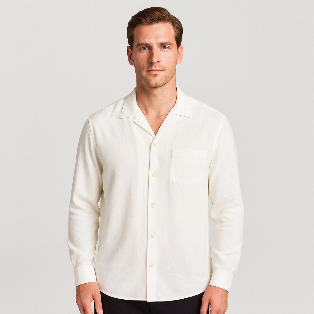 Noir | Men’s Linen Revere Collar Long-Sleeve Shirt