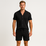 Noir |  Pleated Short Sleeved T-Shirt with Men's shorts - Summer Set in Corduroy