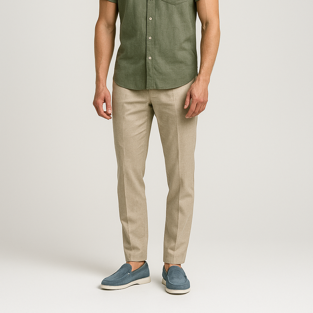 Men's Straight-Leg Tailored Trousers with Elastic Waist