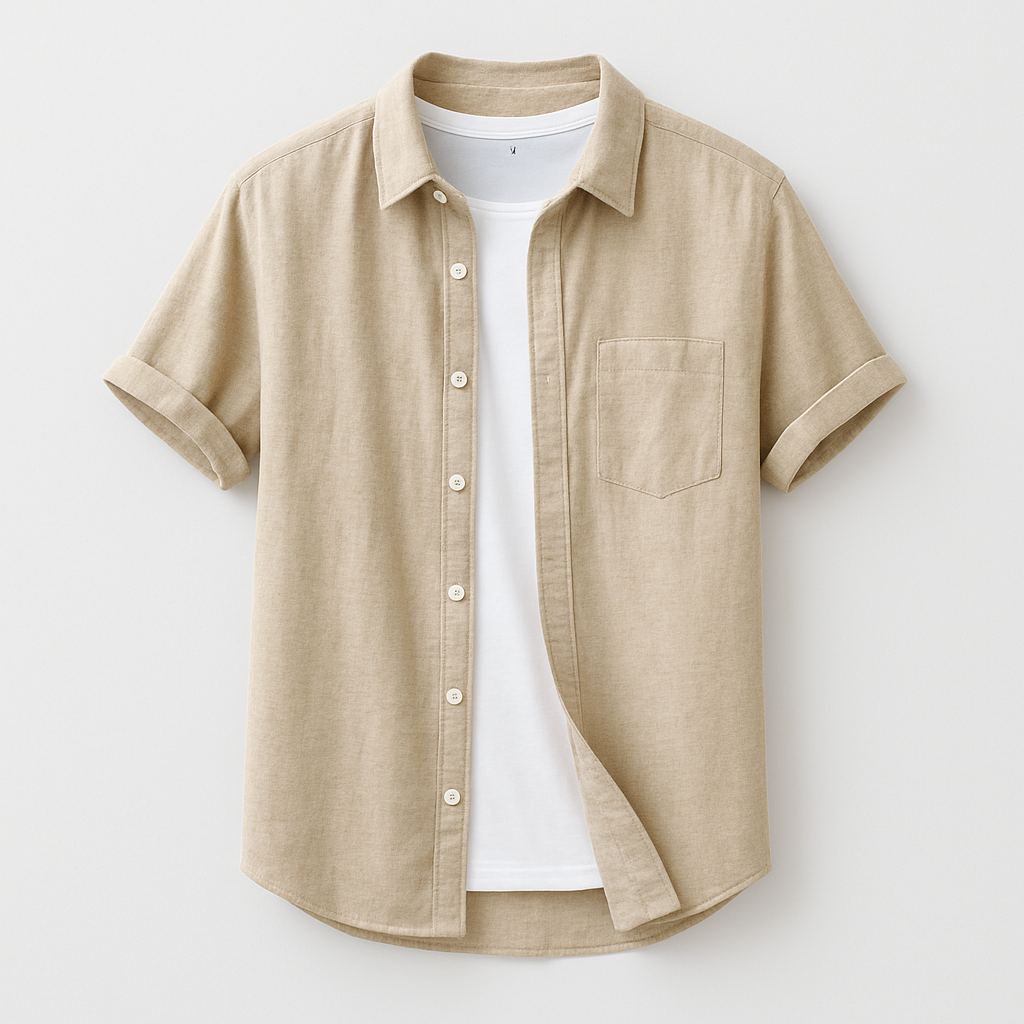 Noir | Men's Short Sleeve Linen Shirt - Summer Piqué with Button Collar