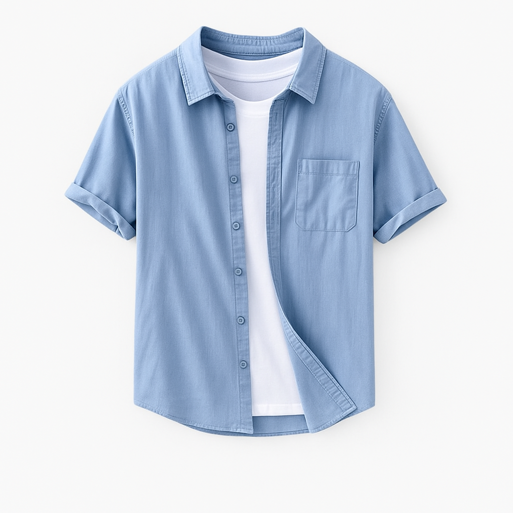Noir | Men's Short Sleeve Linen Shirt - Summer Piqué with Button Collar