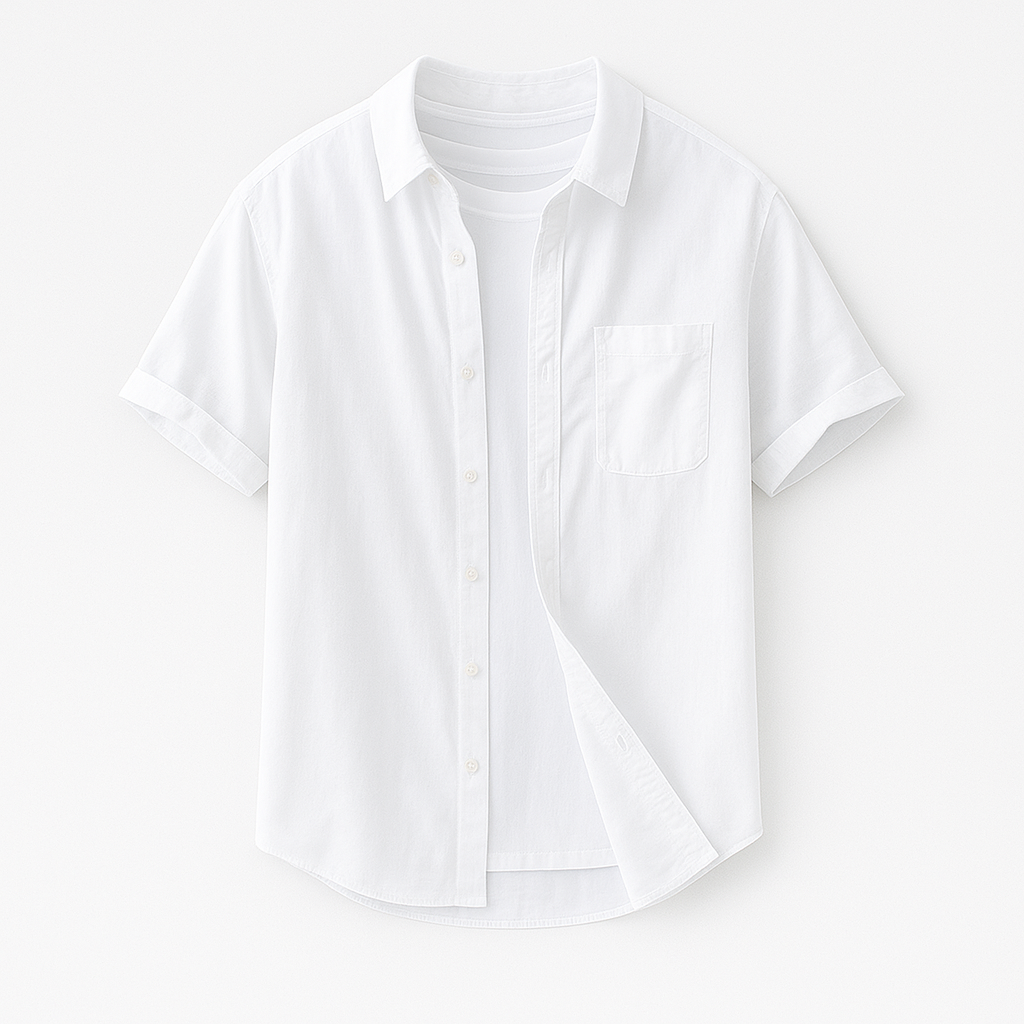 Noir | Men's Short Sleeve Linen Shirt - Summer Piqué with Button Collar