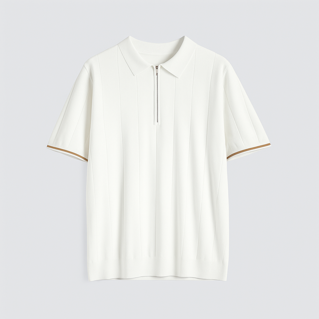 Noir | Men's Cotton Polo - Piqué T-shirt with Quarter Zip