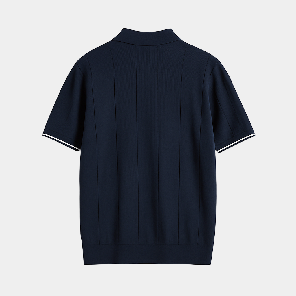 Noir | Men's Cotton Polo - Piqué T-shirt with Quarter Zip-Polo Shirts-Noir-Noir