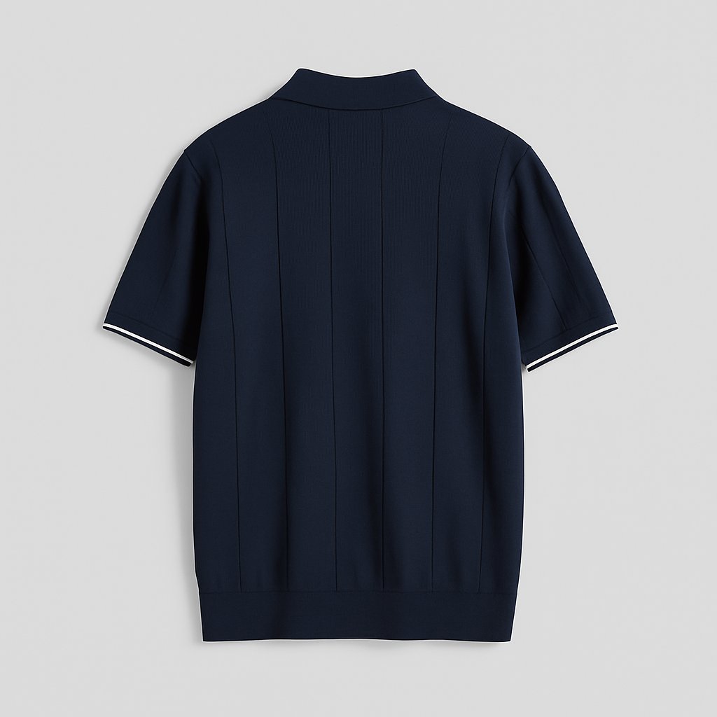Noir | Men's Cotton Polo - Piqué T-shirt with Quarter Zip
