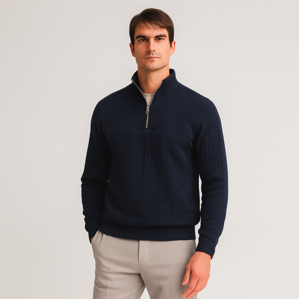 Noir | Men's Merino Quarter Zip Knit Jumper-Sweaters & Hoodies-Noir-Navy Blue-XS-Noir