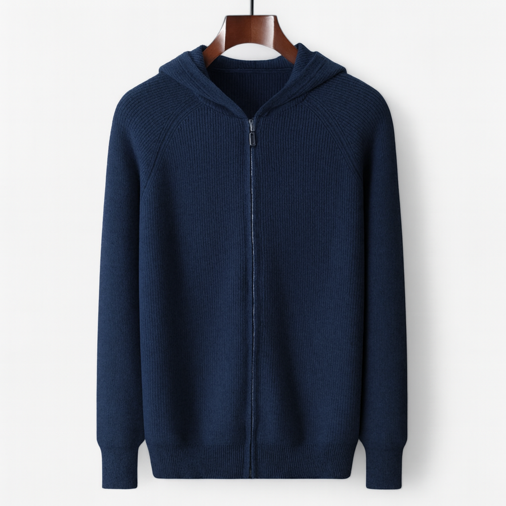 Noir | Men's Classic Cashmere Zip Cardigan - Hooded-Noir-Noir