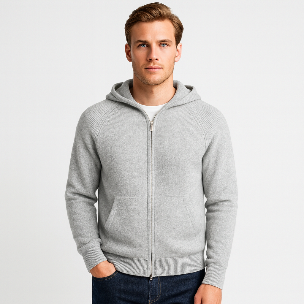 Noir | Men's Classic Cashmere Zip Cardigan - Hooded-Noir-Grey-XS-Noir