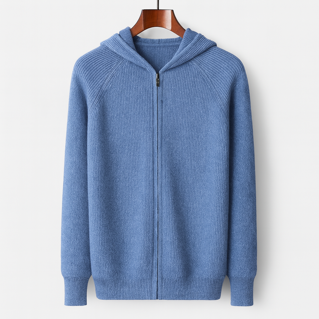 Noir | Men's Classic Cashmere Zip Cardigan - Hooded-Noir-Noir