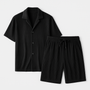 Noir | Pleated Short Sleeved T-Shirt with Men's shorts - Summer Set in Corduroy-Outfit Sets-Noir-Black-XS-Noir