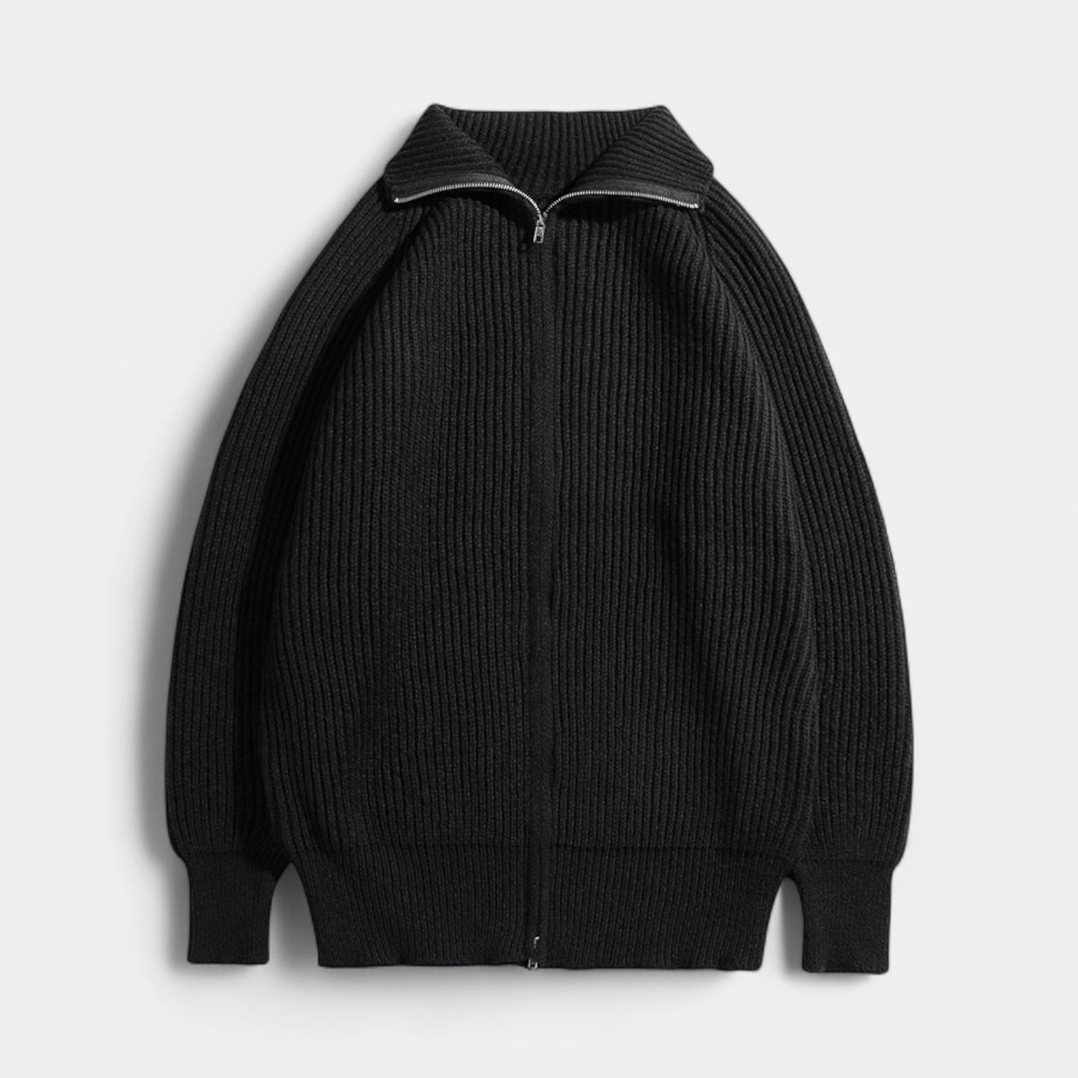 Noir | Men's Full-Zip Knit Jumper - Turtleneck-Noir-Noir