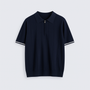 Noir | Men's Cotton Polo - Piqué T-shirt with Quarter Zip-Polo Shirts-Noir-Noir