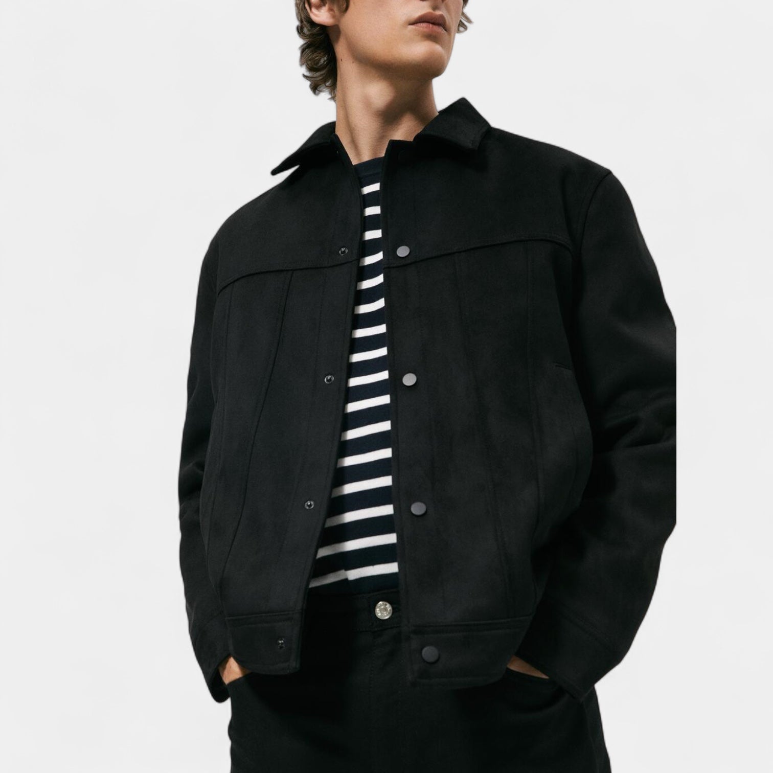 Noir | Men’s Suede Trucker Jacket-Noir-Noir