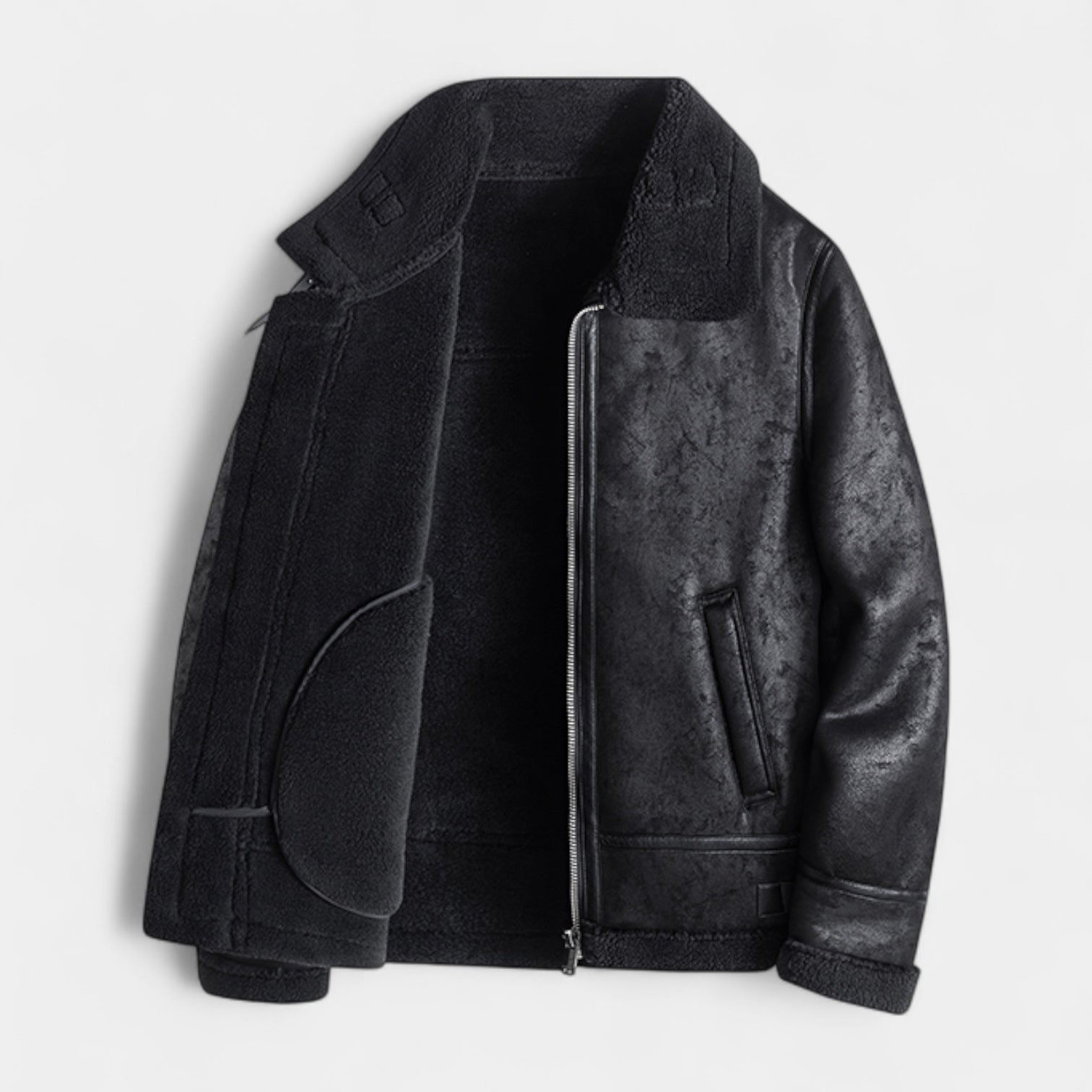 Noir | Men’s Leather Aviator Jacket-Noir-Noir