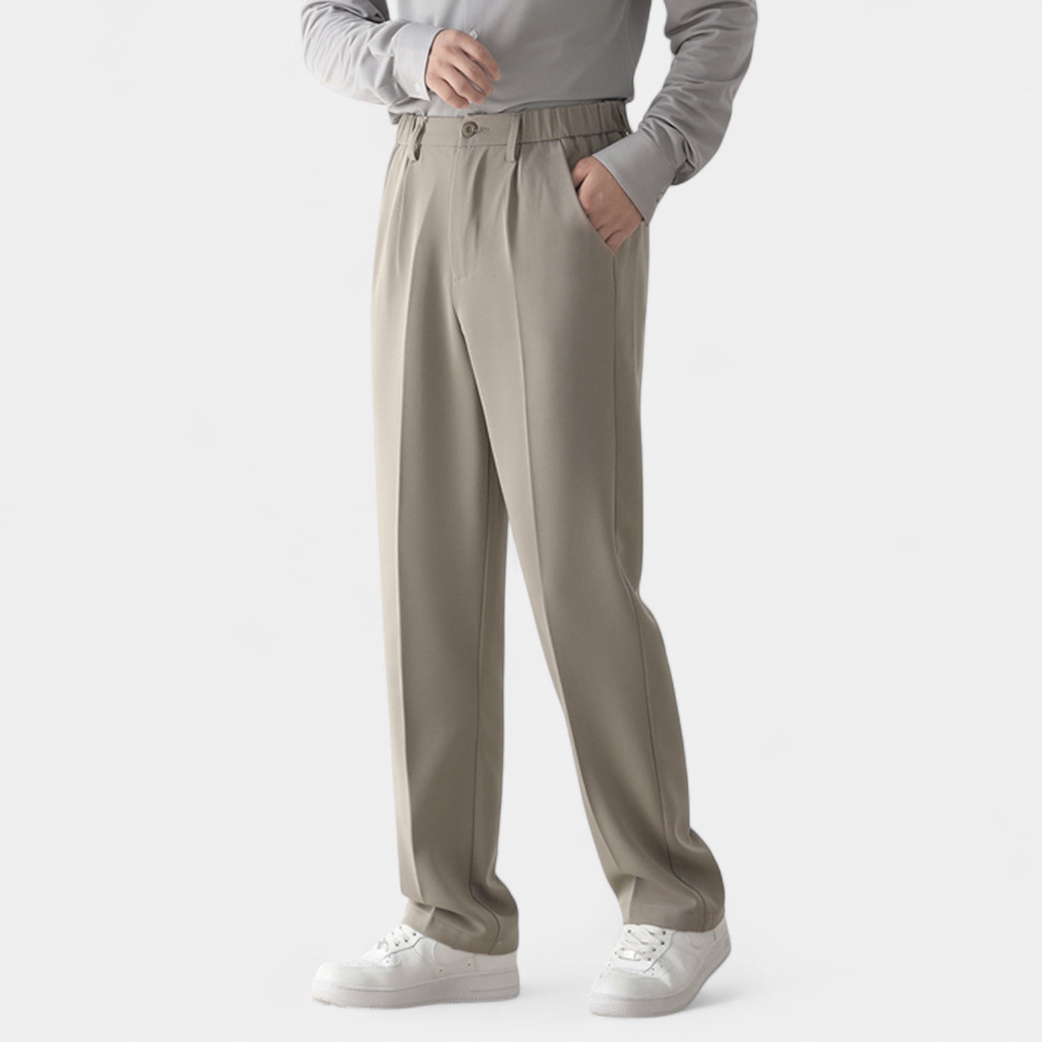 Noir | Men's Semi-Wide Suit Pants - Straight-Noir-Noir