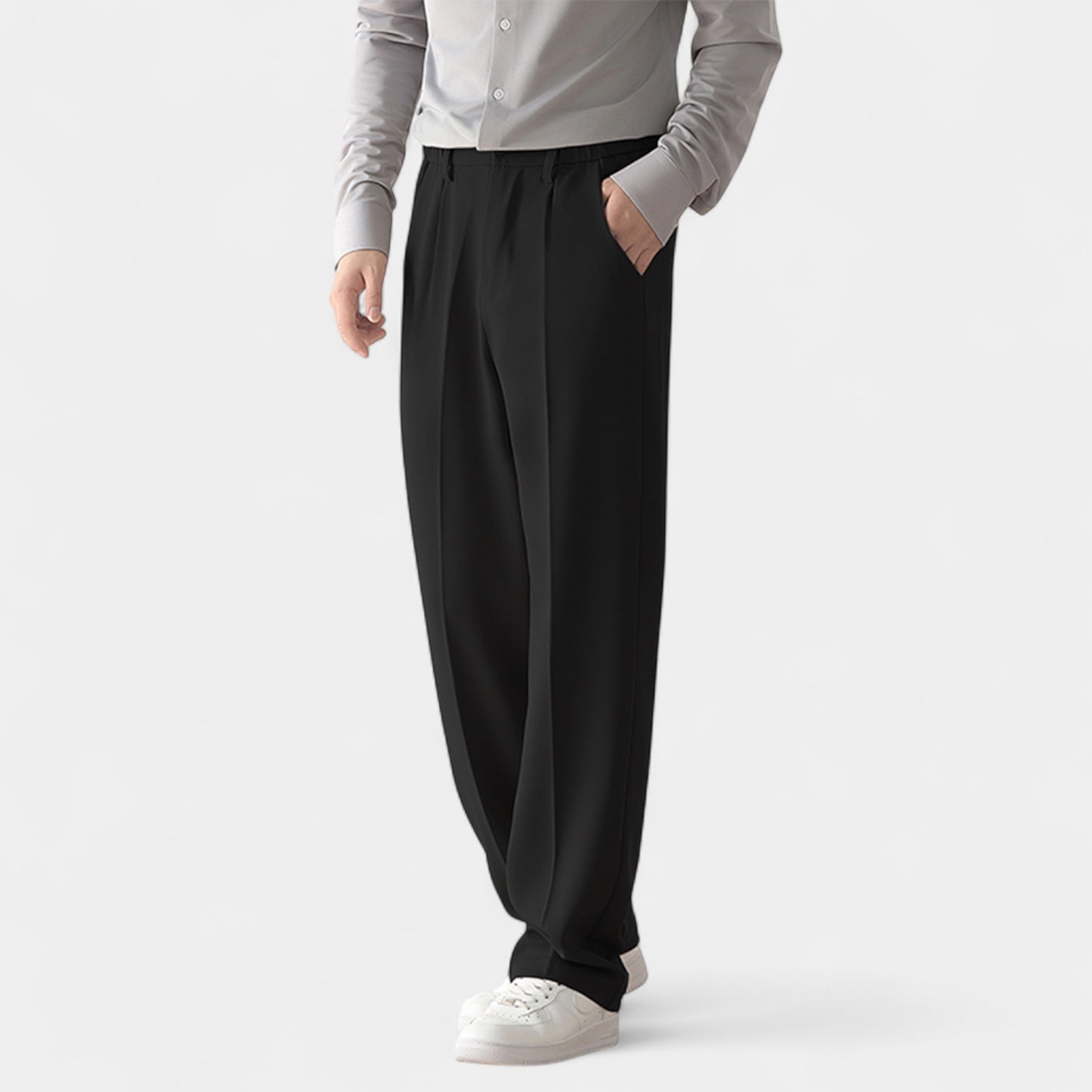 Noir | Men's Semi-Wide Suit Pants - Straight-Noir-Black-S-Noir