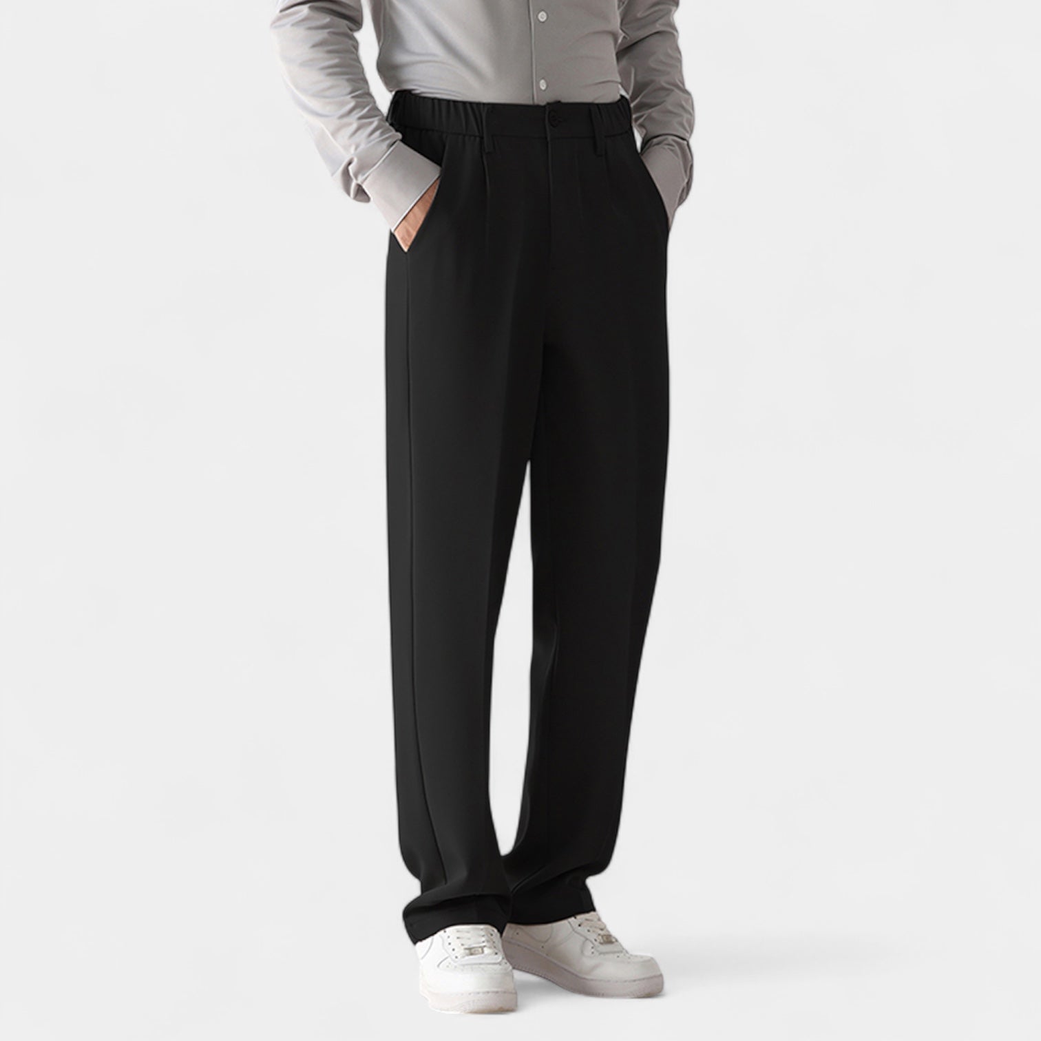 Noir | Men's Semi-Wide Suit Pants - Straight-Noir-Noir