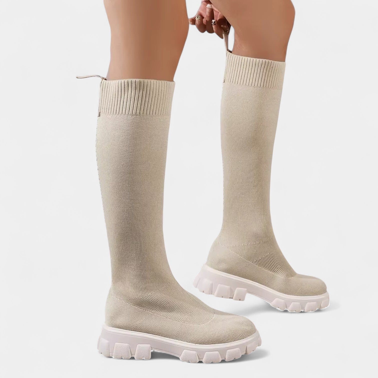 Noir | Stretch Knee High Boots-Boots-Noir-Beige-36-Noir