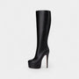 Noir | Women's Platform Knee High Boots-High Heel Boots-Noir-Noir