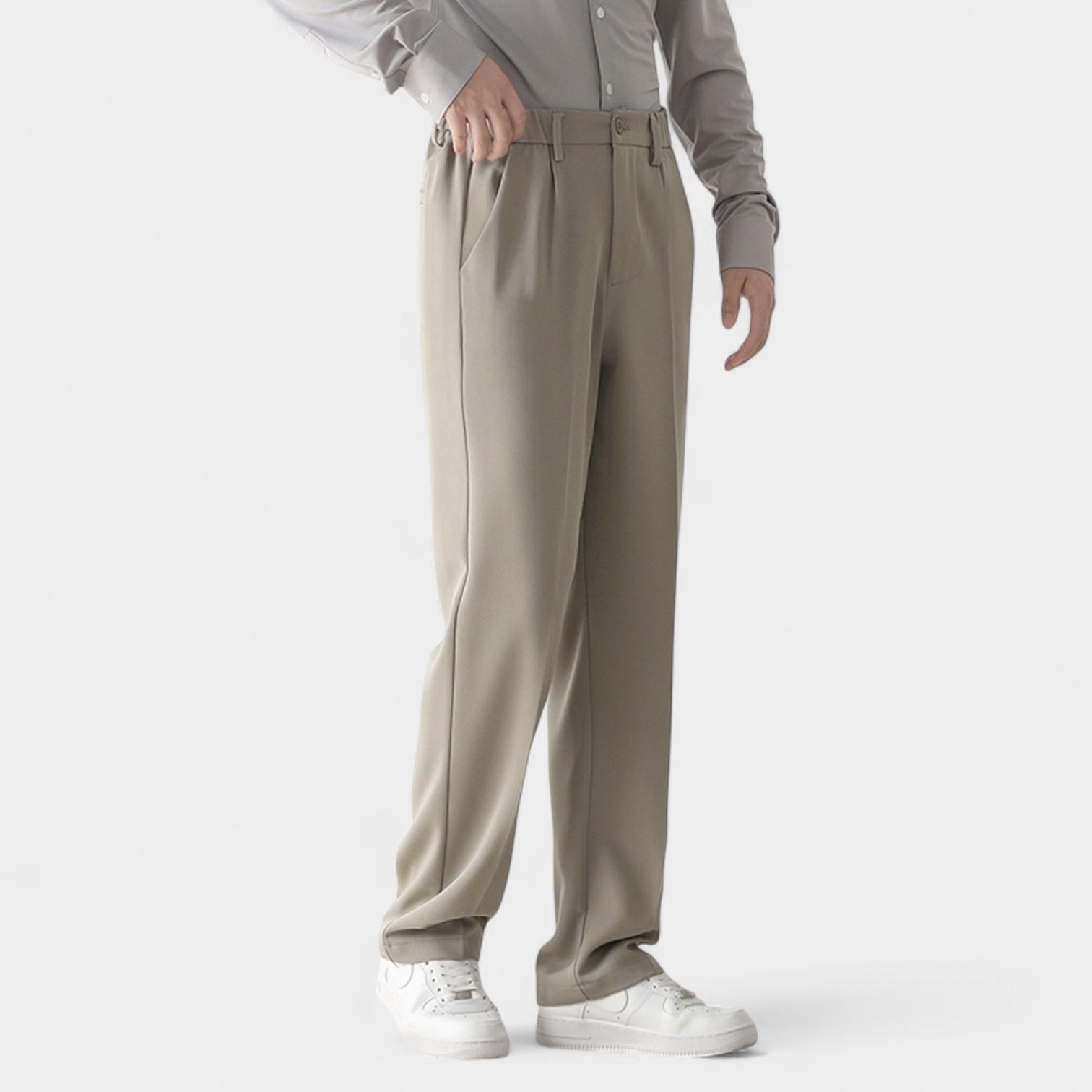 Noir | Men's Semi-Wide Suit Pants - Straight-Noir-Noir