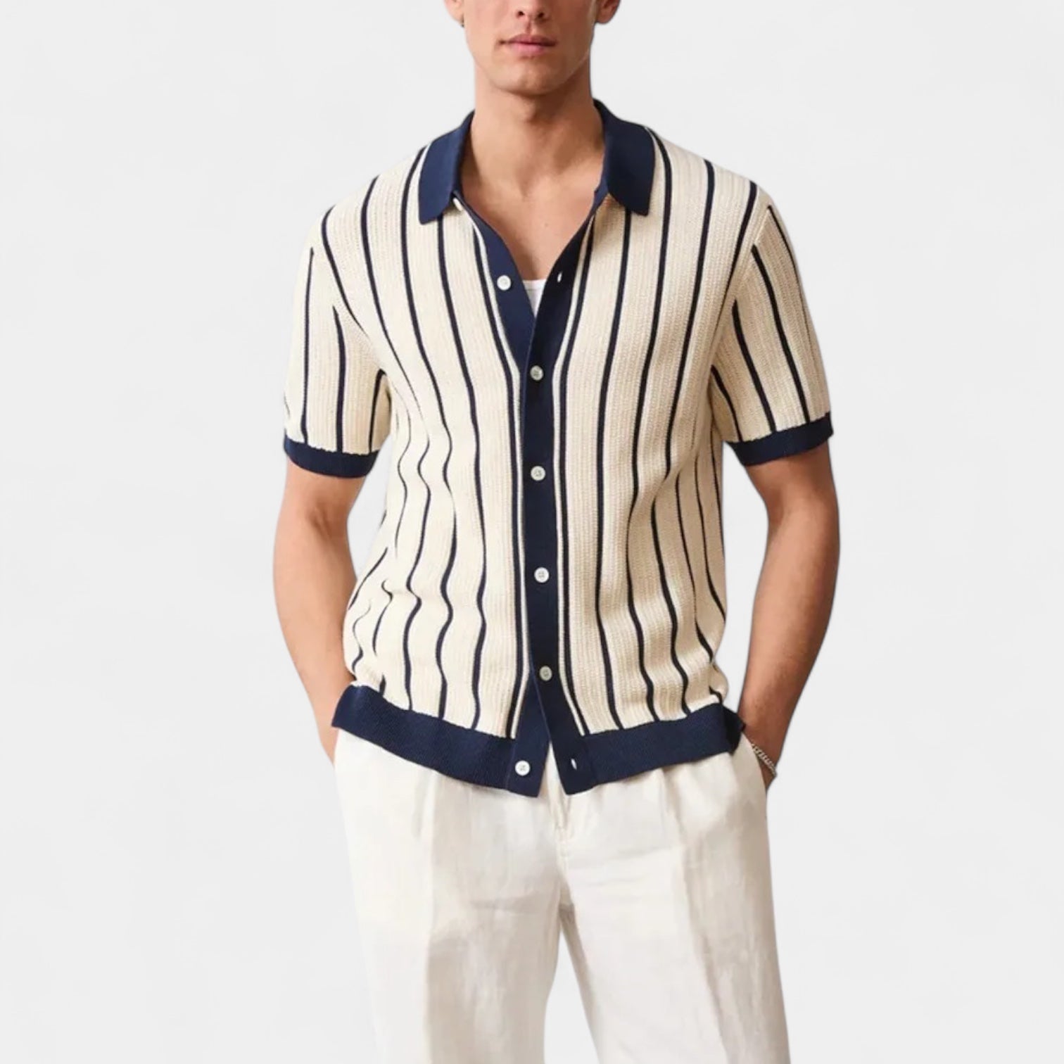Noir | Striped Knitted Pique - Polo Shirt-Noir-Striped-S-Noir