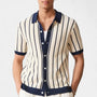 Noir | Striped Knitted Pique - Polo Shirt-Noir-Noir