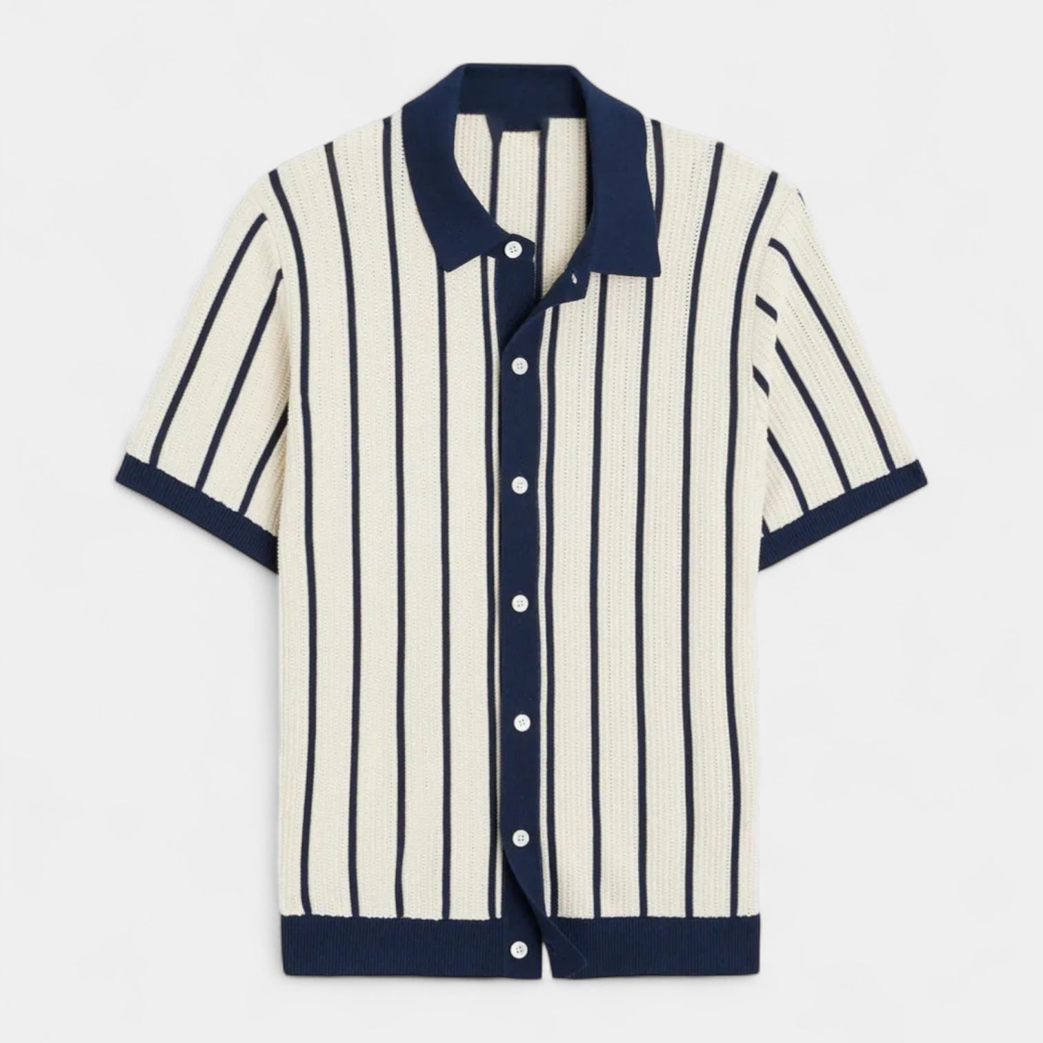 Noir | Striped Knitted Pique - Polo Shirt-Noir-Noir