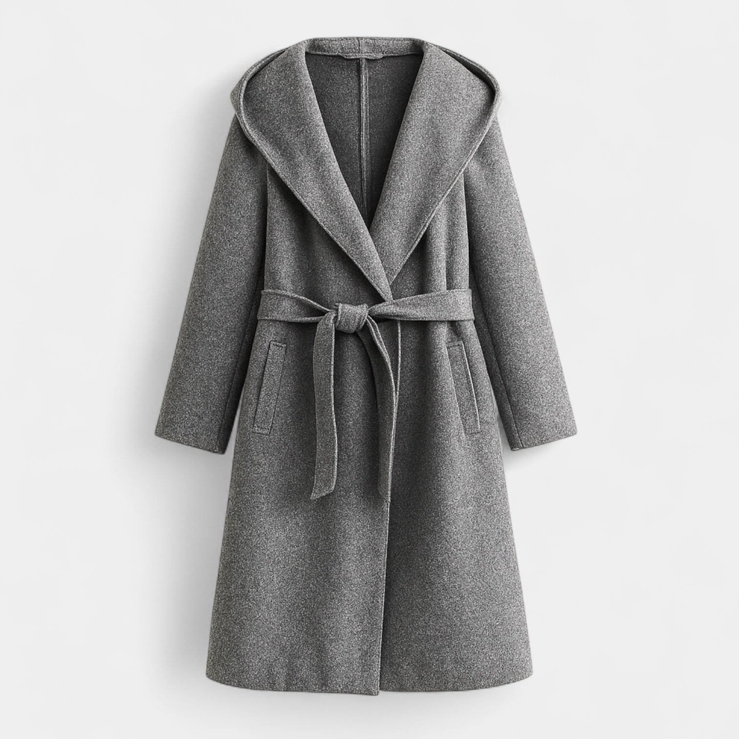 Noir | Women’s Hooded Long Coat - Belted-Jackets-Noir-Noir