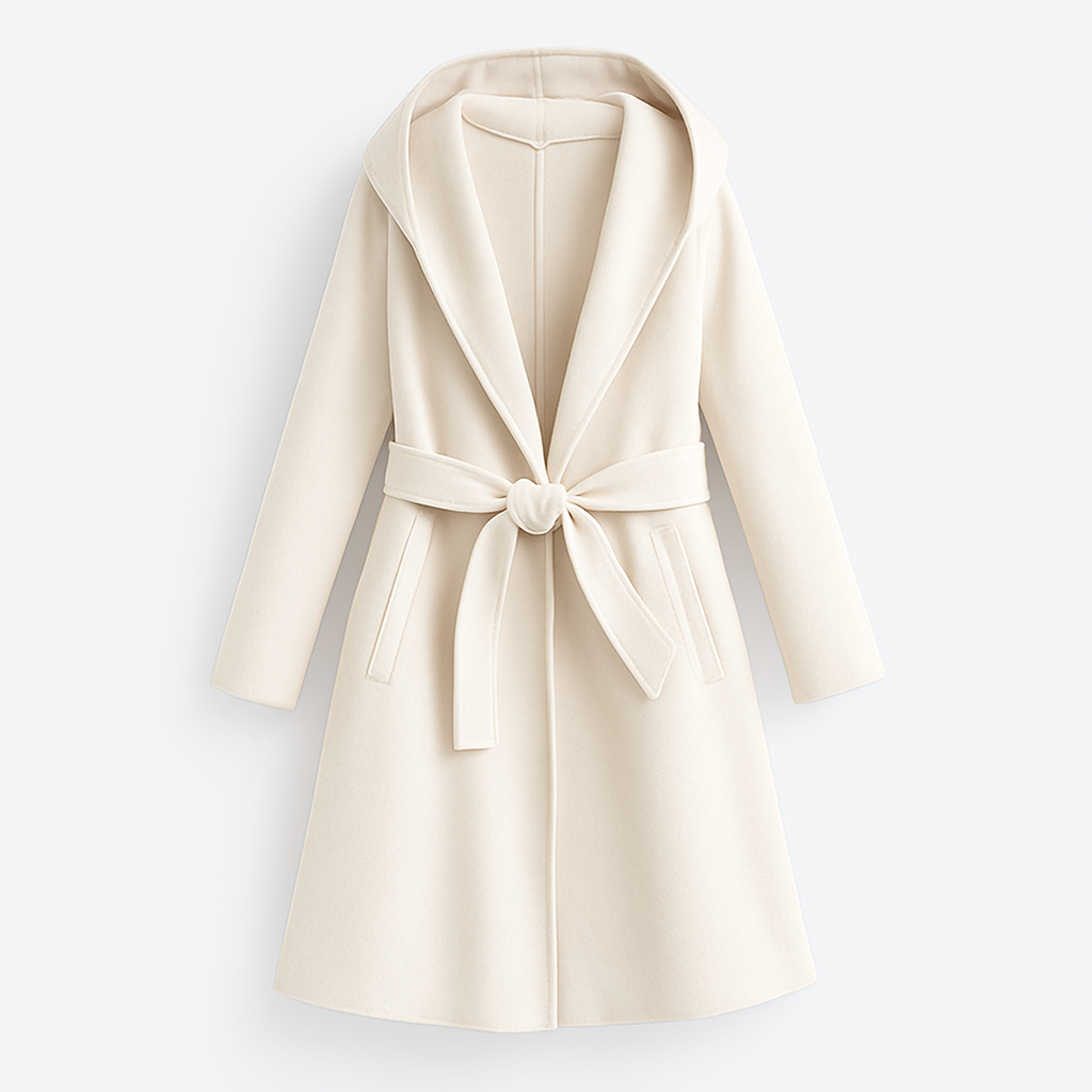Noir | Women’s Hooded Long Coat - Belted-Jackets-Noir-Noir