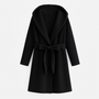 Noir | Women’s Hooded Long Coat - Belted-Jackets-Noir-Noir