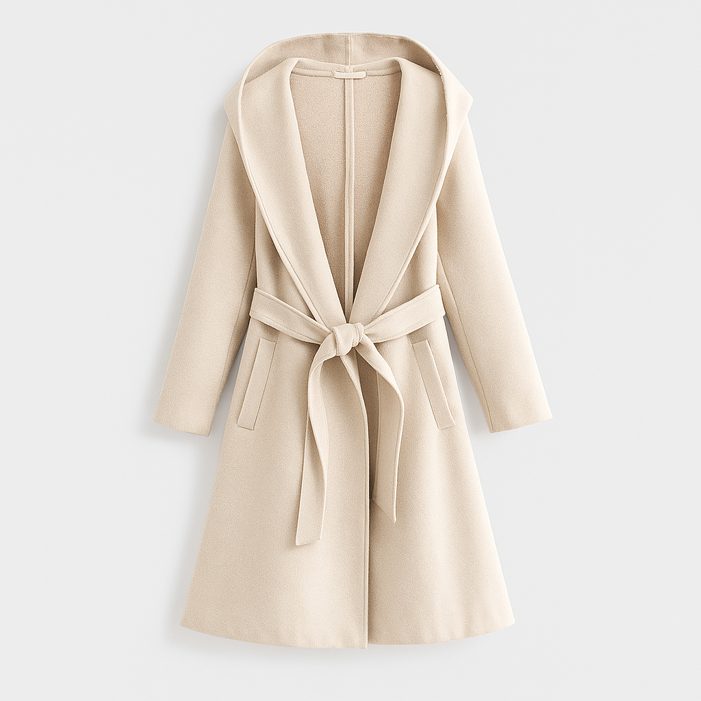 Noir | Women’s Hooded Long Coat - Belted-Jackets-Noir-Noir