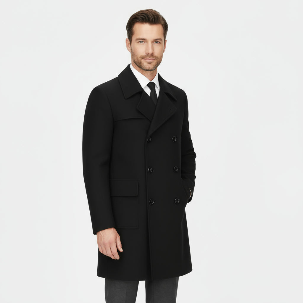 Men’s Wool Trench Overcoat – Double-Breasted Winter Coat