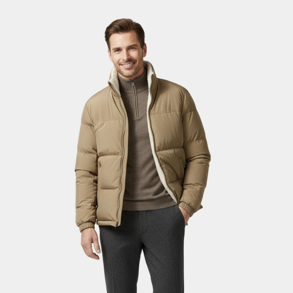 Men’s Reversible Puffer Jacket – Sherpa Fleece & Padded Winter Coat