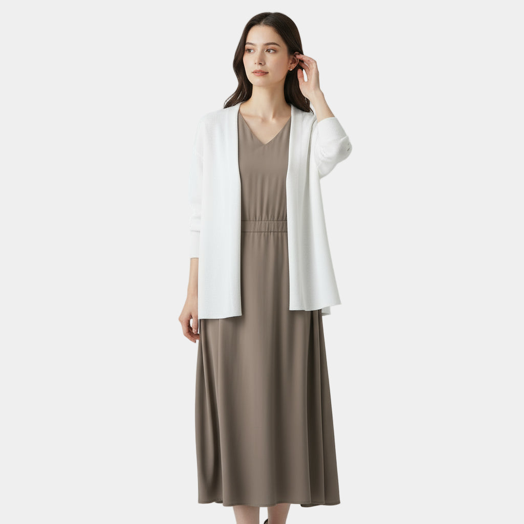 Women’s V-Neck Knit Cardigan – Long-Sleeve Hook-and-Eye Sweater