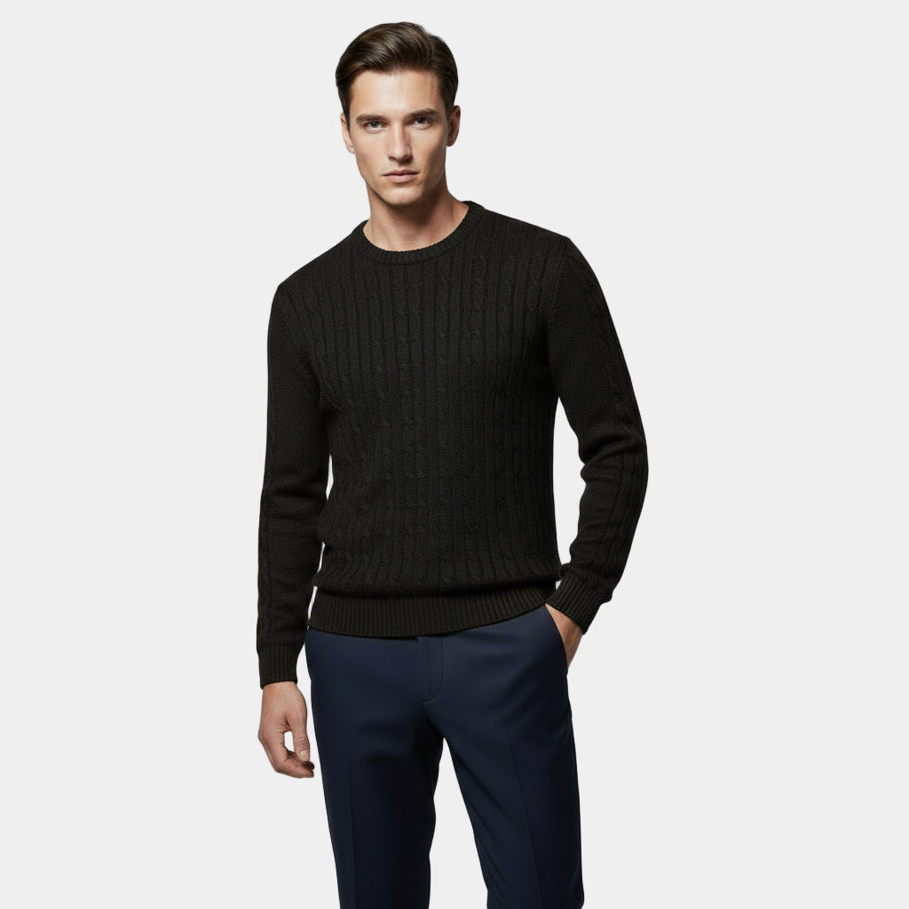 Men’s Cable-Knit Sweater – Classic Crew Neck Jumper