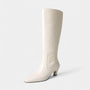 Noir | Women's Leather Knee High Boots-Noir-White-36-Noir