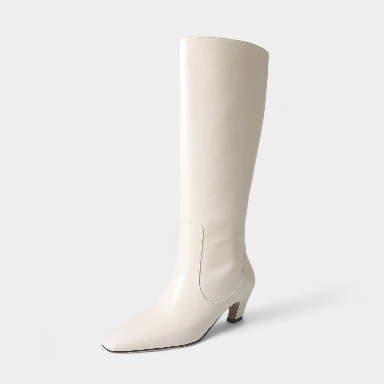 Noir | Women's Leather Knee High Boots-Noir-White-36-Noir