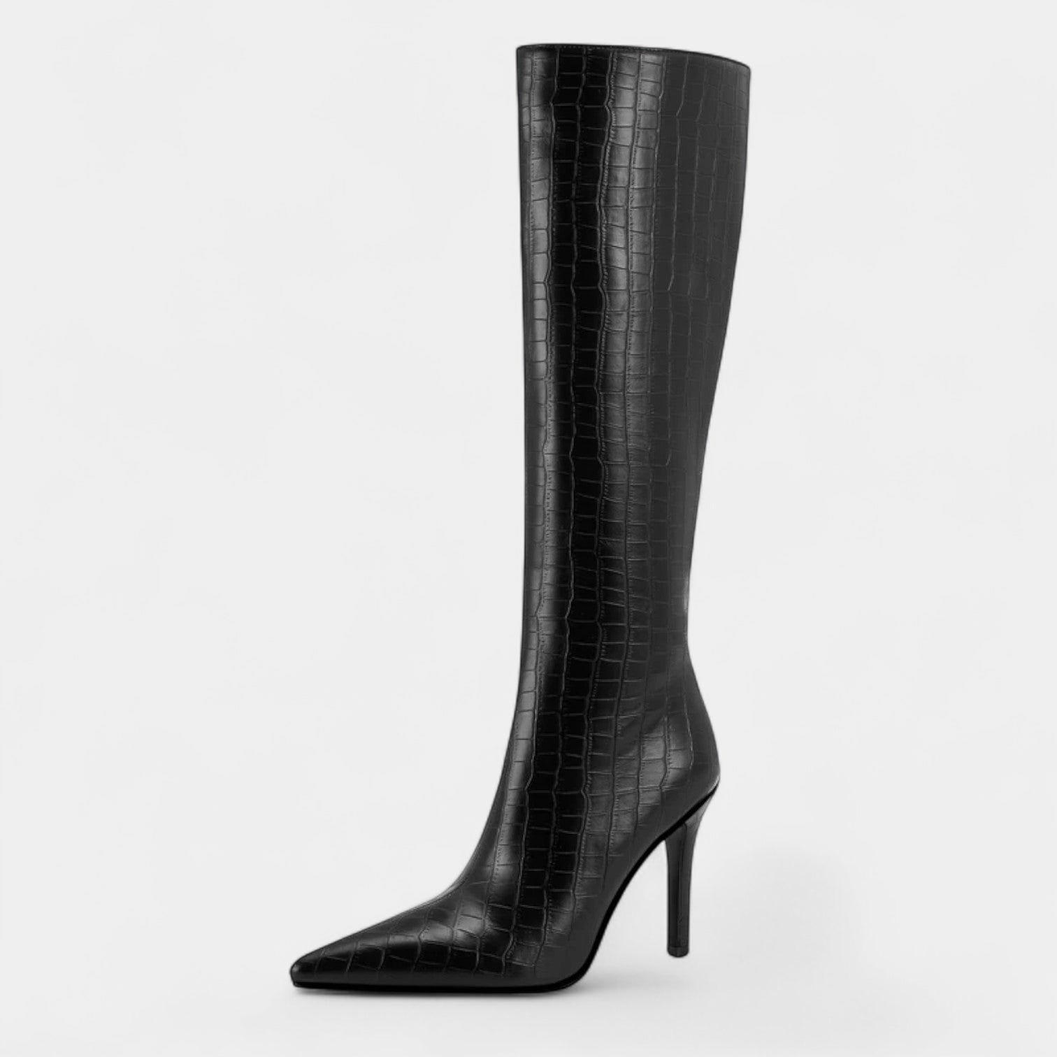 Noir | Vegan Leather Knee High Boots - High Heel